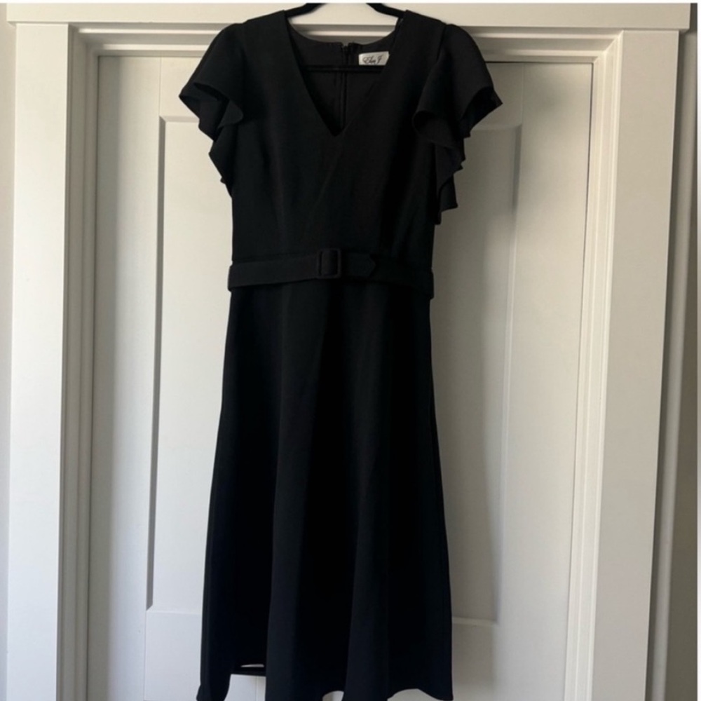 Eliza J Black Flutter Sleeve A-Line Midi Dress